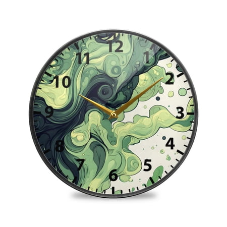 Acrylic Wall and Table Clock Flowing Green 9.5in Modern Decor with Golden Hands