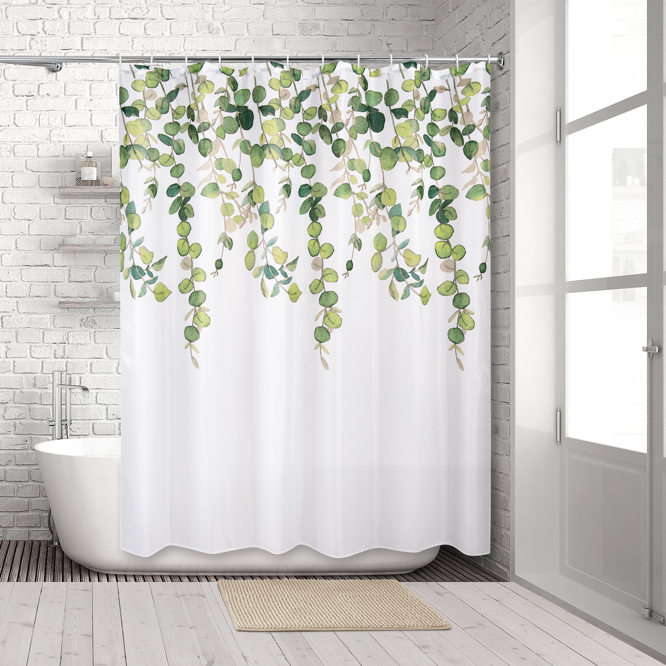 Botanical Leaf 14-Piece Printed Polyester Taffeta Shower Curtain Bath ...