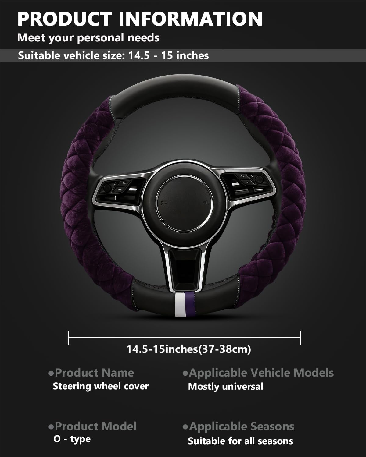 Universal 15 Inches Car Steering Wheel Cover Fluffy Winter Plush Steering Wheel Cover, Purple