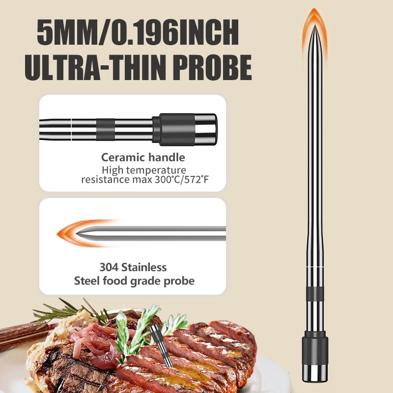 800FT smart wireless meat thermometer, with the thinnest probe, Bluetooth food thermometer, remote tracking and real-time reading through the app, suitable for barbecues, grilling, smoking devices