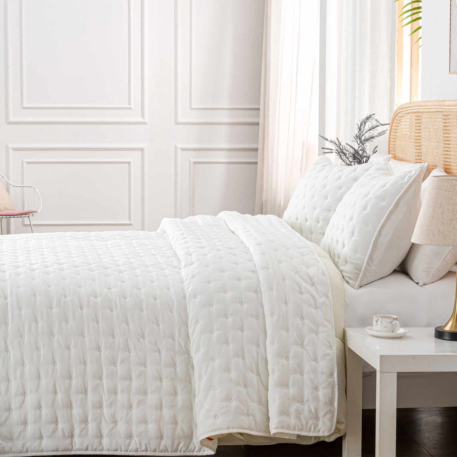 Queen Size Quilt Set, 3-Piece Soft Lightweight Quilts Queen Bedspread Bedding Set Dotted Circle