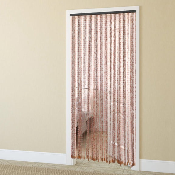 Wood Beaded Curtain and Bamboo 52 Line Wave Dense Fringe Beaded Door 78.74*35.43in Coffee Color