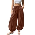 thumbnail image 2 of Bloomae Womens Wide Leg Barrel Pants Casual Drawstring Elastic High Waist Flowy Baggy Balloon Trousers Loose Comfy Ankle Cuffed Beach Vacation Lounge Pants with Pockets, 2 of 8