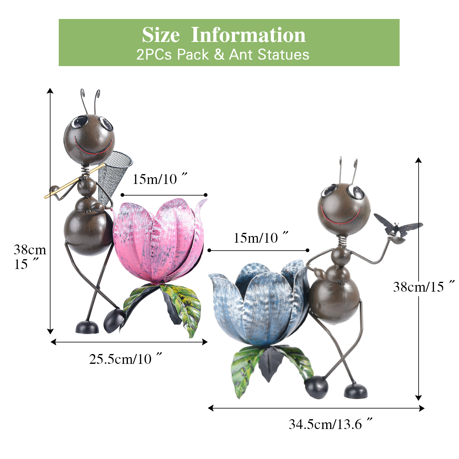 Sungmor Metal Home Garden Planters Outdoor 15" Ant Statues Decorative Flower Pots 2PCS