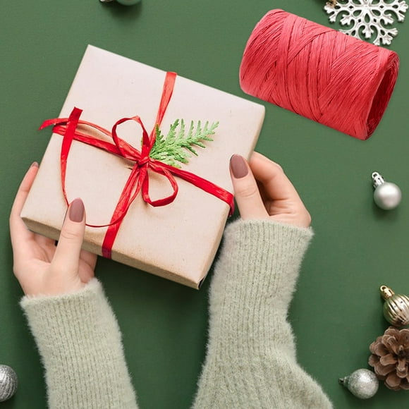 AYktou Décorations de Noël, Ornements de Noël, Décor de Noël, Cadeaux de Noël Longueur 3937.01 Pouces Décoration de Noël Corde Écologique Raphia Nœud Papillon Corde en Papier Corde Moulinet Emballage Cadeau Cravate