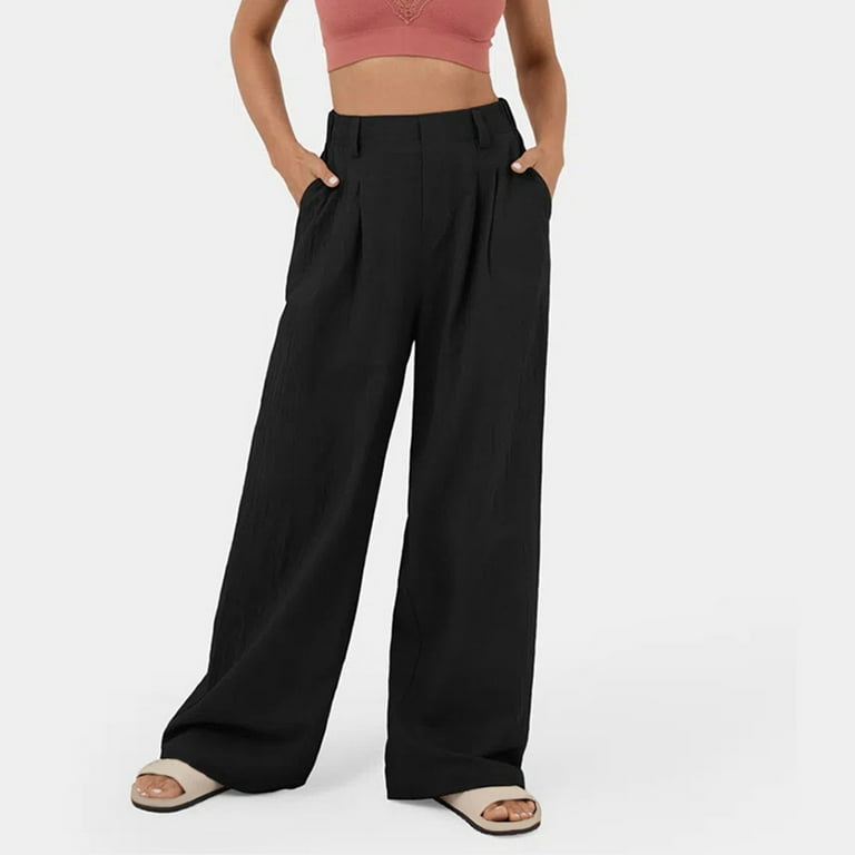 XFLWAM Straight Wide Leg Pants for Women Business Casual Elastic High  Waisted Dress Pants Long Office Trousers with Pockets - Walmart.com