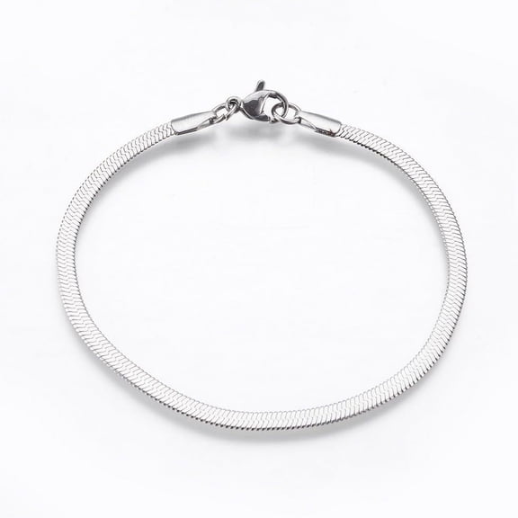 2Pcs 304 Stainless Steel Herringbone Chain Bracelets Jewelry Bracelet with Lobster Claw Clasps Stainless Steel Color Plated Bracelets For Women Men Bracelet ChainsSilver