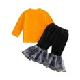 thumbnail image 4 of Jkety Halloween Baby Clothes Infant Outfits Ruffle Sleeve Bodysuit Floral Pants Outfit Bowknot Cotton Outfits for Girls(Orange,9-12 Months), 4 of 7