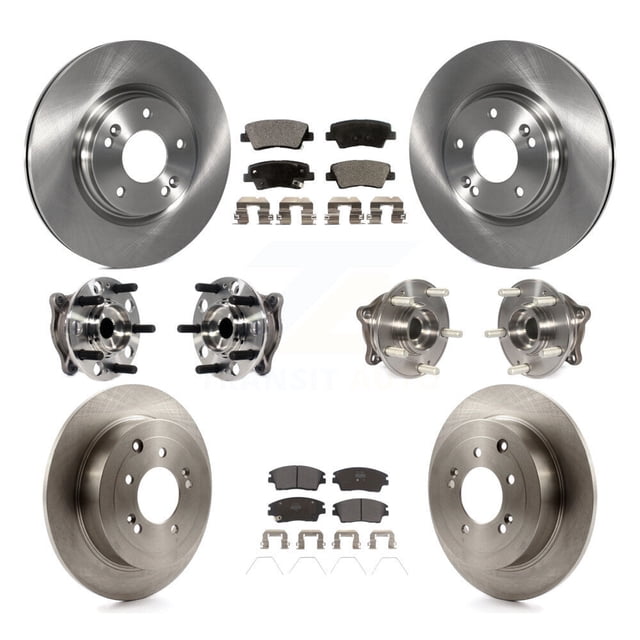 Transit Auto Front Rear Hub Bearings Assembly Disc Brake Rotors and Semi-Metallic Pads Kit (10Pc) for Car Hyundai Tucson Kia Sportage - Left Right Side (Driver Passenger) KBB-115719