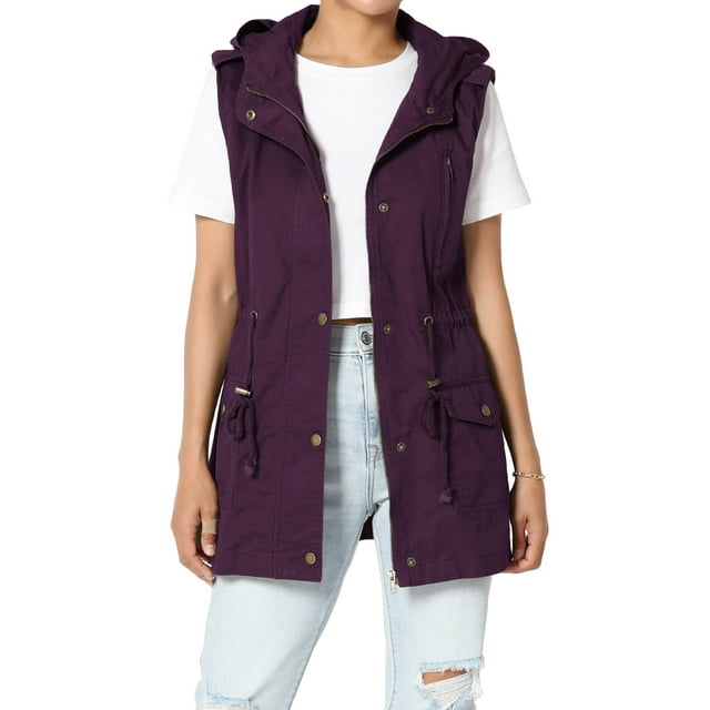 TheMogan Women's PLUS Drawstring Loose Fit Utility Vest Sleeveless Military Jacket