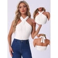 thumbnail image 2 of DARING DIVA Criss Cross Halter Neck Bodysuit Top Clubwear S White, 2 of 6
