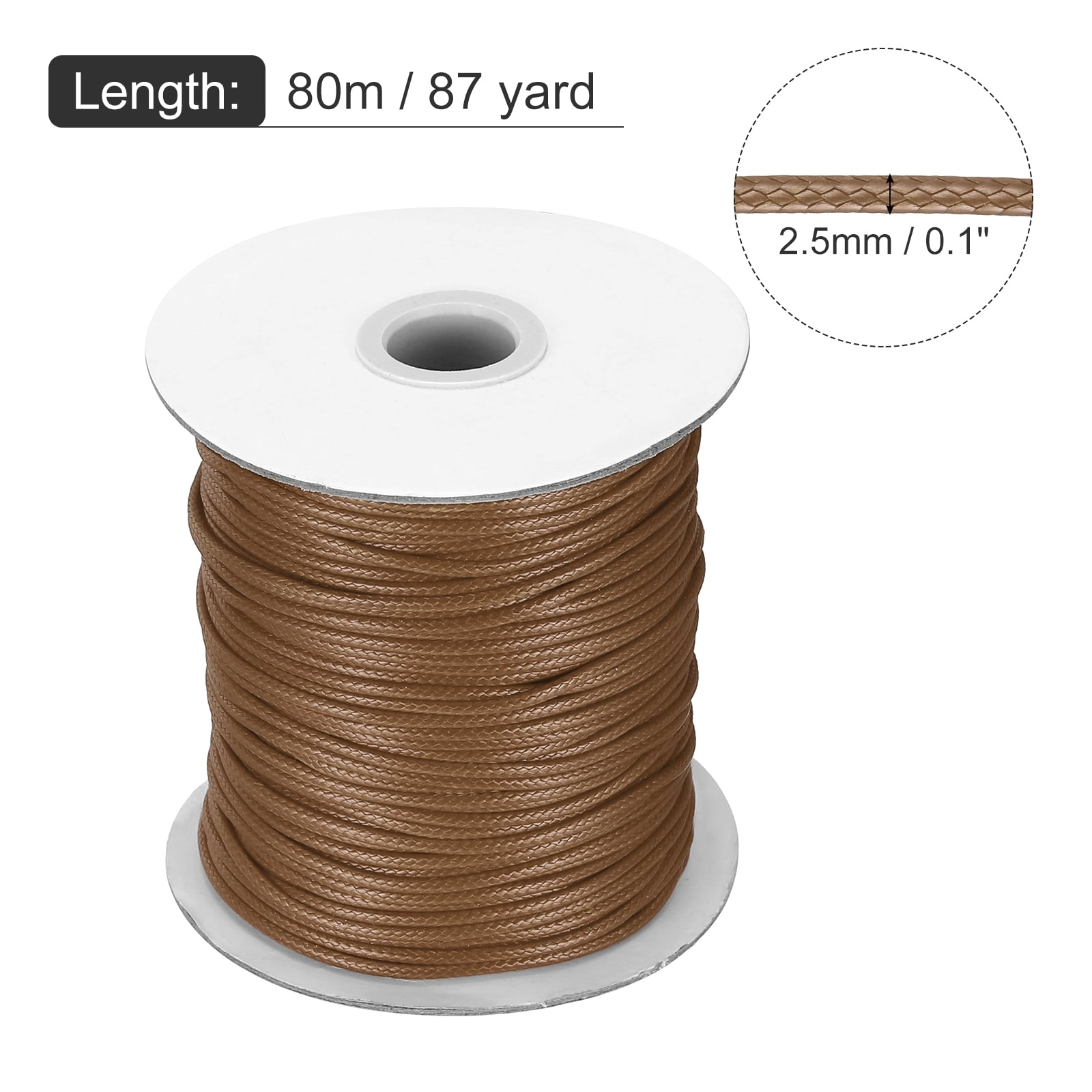 Waxed Cord 2.5mm Waxed Thread 87 Yard Wax String Leather Cord for Bracelet Making, Necklaces, Beading, Jewelry Making and DIY Crafts(Light Brown)
