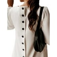 thumbnail image 3 of DYMADE Women Long Sleeve Crew Neck Loose Metal Buckle Buttons Dress, 3 of 4