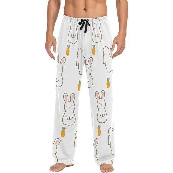 Cartoon Rabbit and Carrot Ghost Pajama Pants, Men's Lounge Pants Light with Drawstring and Pockets, Christmas New Year Birthday Father's Day Gifts