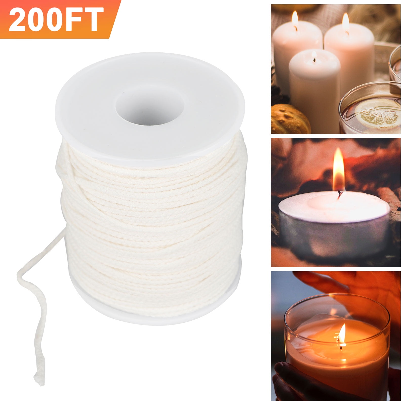 200 Feet Braided Cotton Wick Candle Spool DIY Wicks Metal Tabs Sustainers 