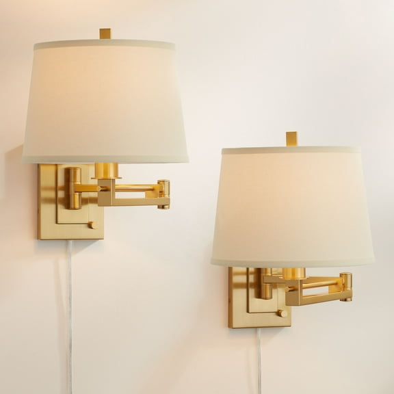 Franklin Iron Works Easley 15" High Warm Gold Plug-In Swing Arm Wall Lamp Set of 2
