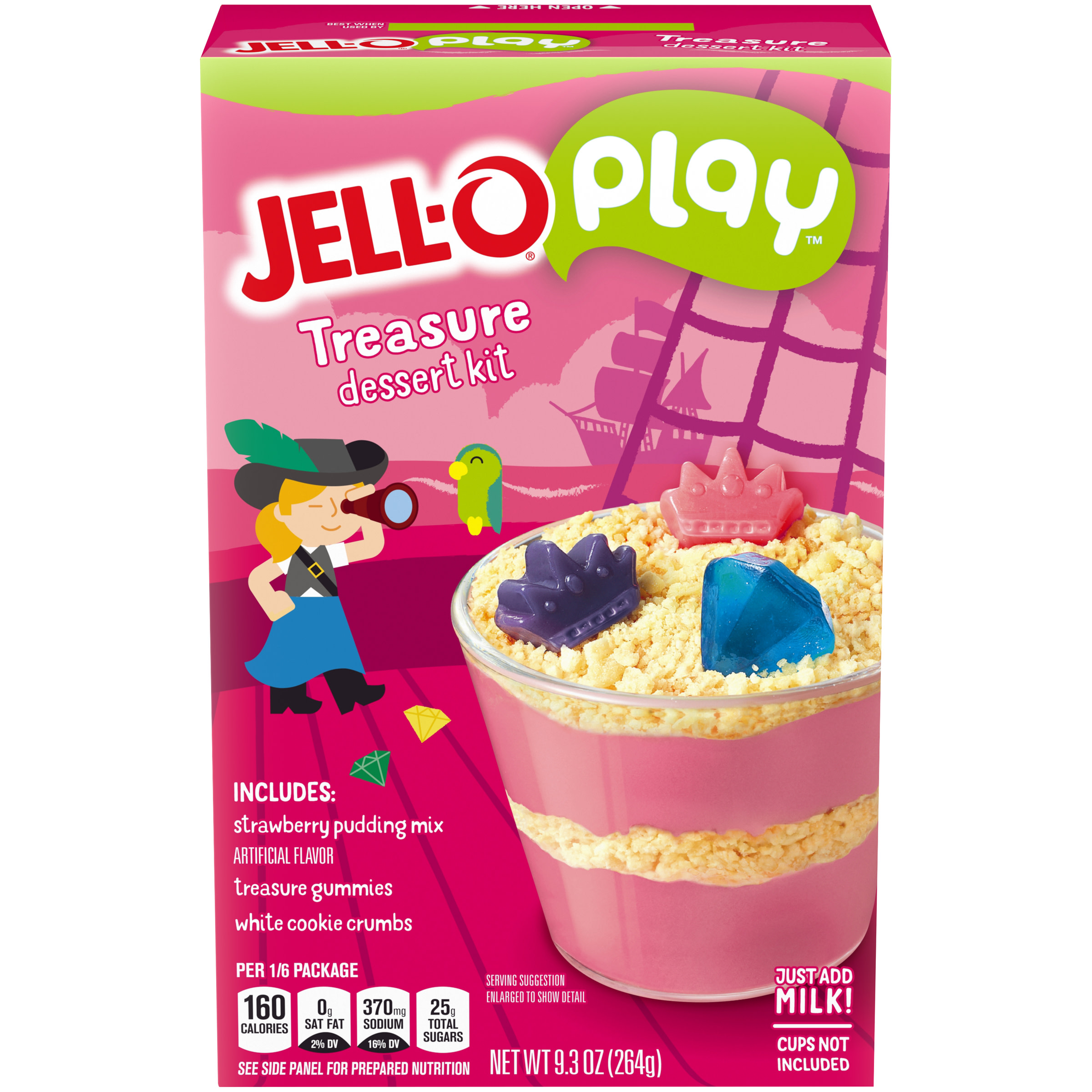 JellO Play Treasure Dessert Kit with Strawberry Pudding Mix, Treasure