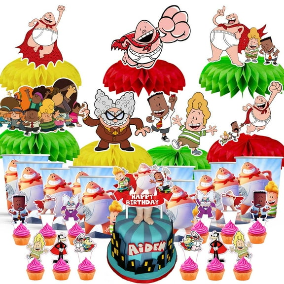 Captain Underpants Party Supplies Decor Cups Fans Decorations Honeycomb Centerpieces Cake Toppers