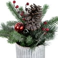 thumbnail image 7 of Northlight 12" Frosted Pine, Berries and Pine Cones Floral Arrangement in Tin Pot, 7 of 7