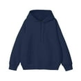 thumbnail image 2 of BiZtdJrK Hoodies for Men Y2K Solid Color Pullover Hoodie Dropped Shoulder Sweatshirts Long Sleeve Fleece Hooded Pullover with Kangaroo Pocket, Navy, M, 2 of 3