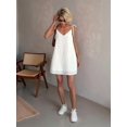 thumbnail image 3 of Women's V-Neck Tie Strap Sleeveless Loose Fit Mini Dress White S, 3 of 5