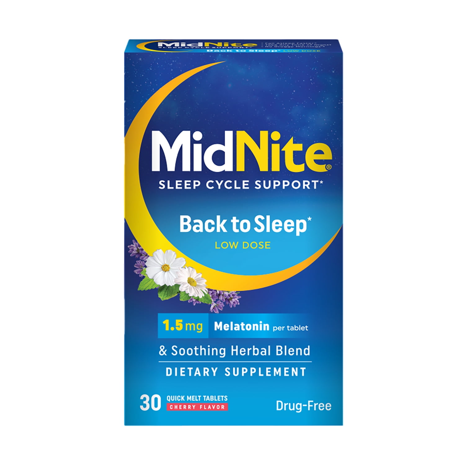 MidNite Back To Sleep 1.5 mg Low Dose Melatonin Sleep Aid, 30 Tablets