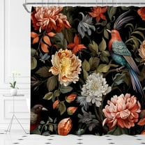 Boho Black Floral Shower Curtain Vintage Flower Bird Abstract Botanical Aesthetic Retro Home Bathroom Curtains Decor Fabric Include Hooks,70 W X 70 H