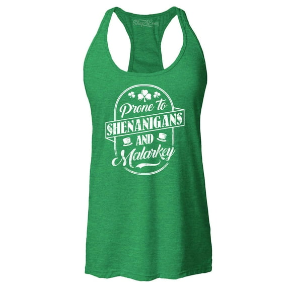 Shop4Ever Women's Prone to Shenanigans and Malarkey St. Patrick's Day Racerback Tank Top XX-Large Kelly Green