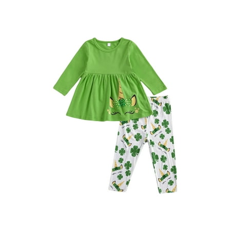 

Nokpsedcb Kids Girls Long Sleeve Dress Tops Clover Pants St. Patrick s Day Sets