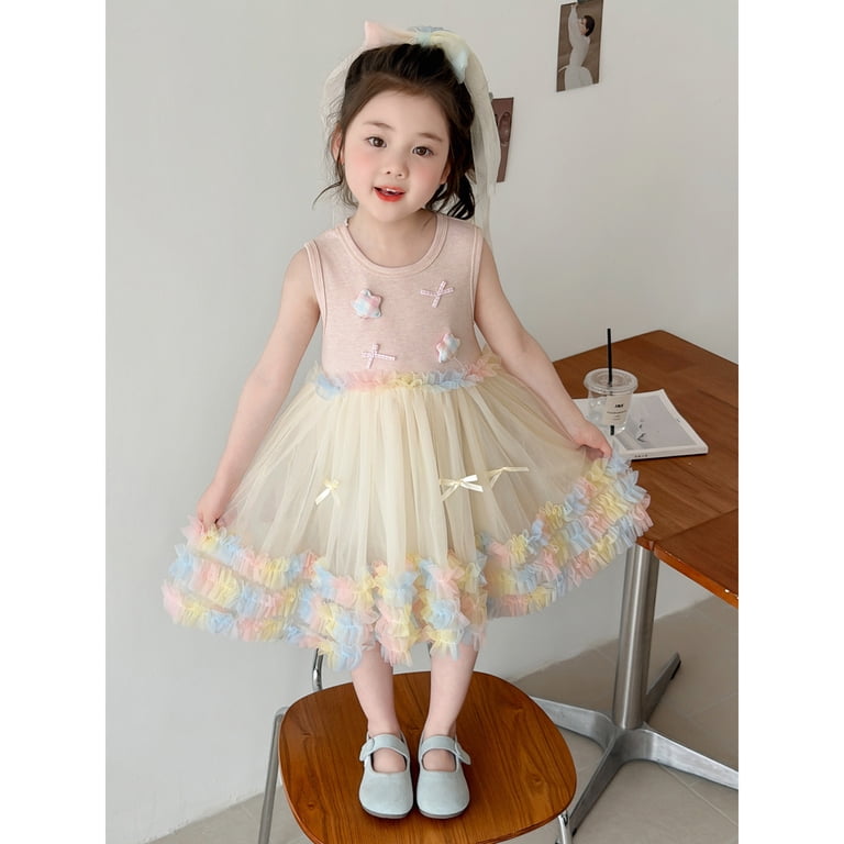 little girl dresses for graduation WEIWEN Girls Rainbow Ruffled Birthday Party Ceremony Pageant Festival Holiday Dress Toddler Clothes 1-9 Years Pink, 4-5 girls graduation dress for kids