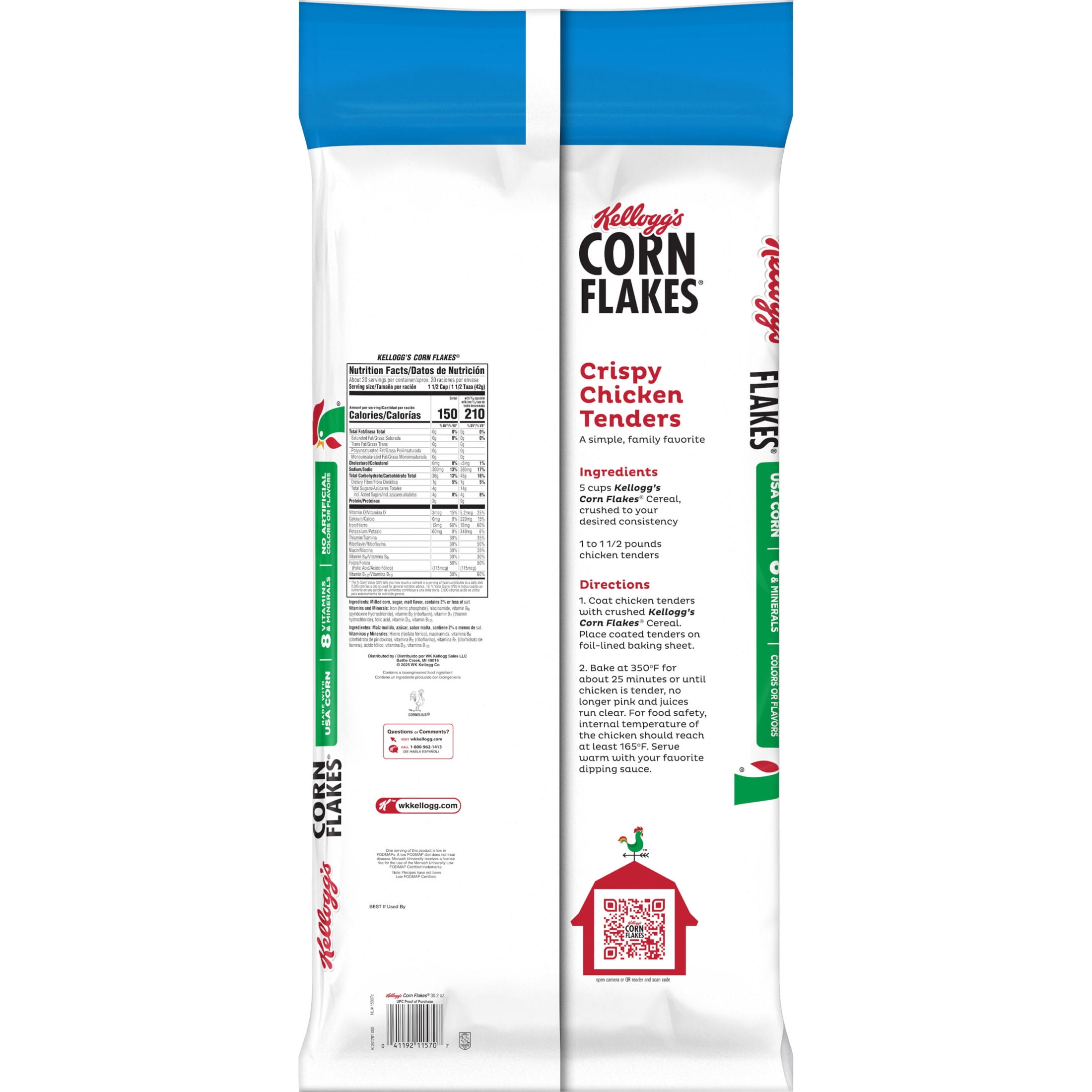 (6 pack) Kellogg's Corn Flakes Breakfast Cereal, 8 Vitamins and Minerals Bag, 30.2 oz