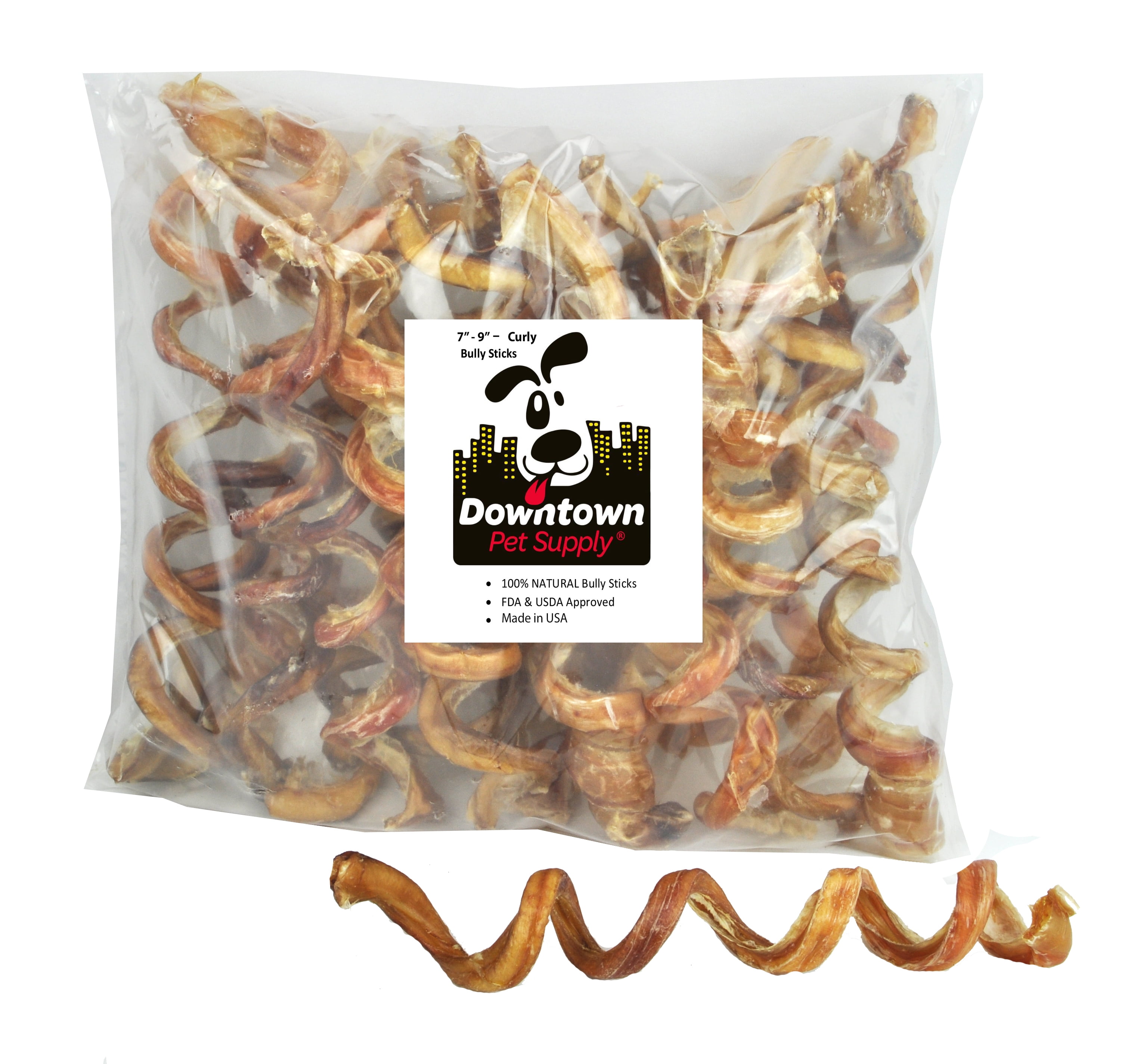 7" 9" CURLY BULLY STICKS, bull bully springs Regular Select Thick