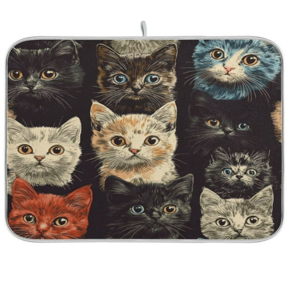 Kitchen Drying Mat 18x24In Drying Dish Mat Dish Drying Mats Kitchen Countertop Multi-Function Drain Drying Mat Kitchen Table Little Colored Cat2
