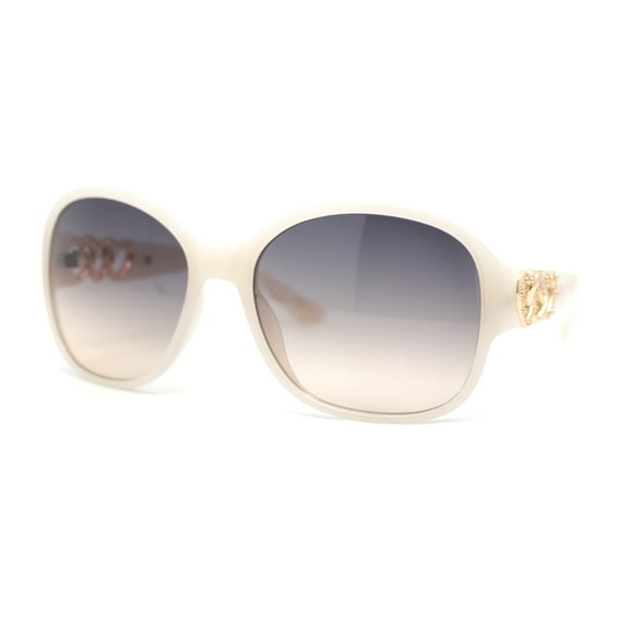 Womens Metal Heart Jewel Chain Hinge Classic Round Butterfly Plastic Sunglasses Ivory - Brown Smoke