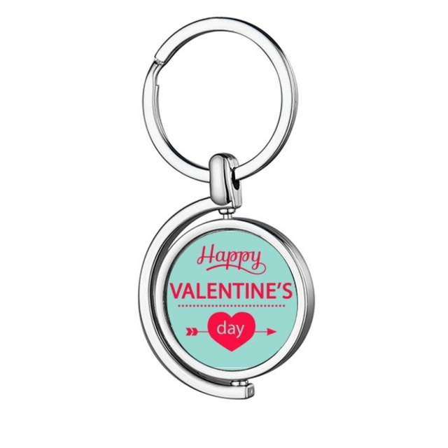 Feliz dia de San Valentin corazon verde Rotating keychain Metal Keyring Holder