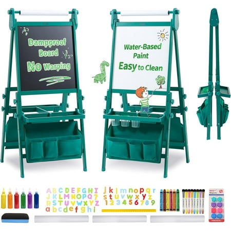 FUNLIO Adjustable Wood Standing Art Easel for Children，Foldable & Anti-Warping