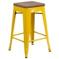 thumbnail image 2 of Merrick Lane 24" High Backless Yellow Metal Counter Height Dining Stool with Wooden Seat for Indoor Use, 2 of 12
