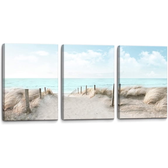 Bathroom Decor Wall Art Beach Blue Sea Blue Sky Print Picture Framed Wall Decor for Bedroom Living Room Modern Home Decor Artwork Coastal Wall Decorations Size 12x16x3 inches Ready to Hang