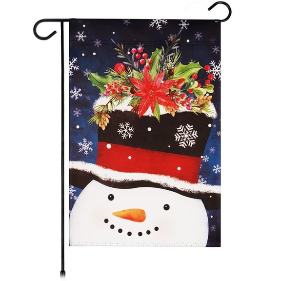 G128-12"x18" Double-Sided Christmas Garden Flag, Winter Outdoor Flag Decoration Snowman with Top Hat