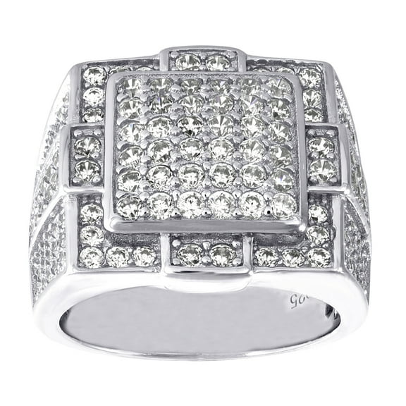 925 Sterling Silver Mens Round Cubic Zirconia Size 8 Cluster Band Fashion Ring Wedding Band for Men