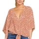 thumbnail image 1 of Blusa suelta para mujer, estampado floral, cuello en V profundo, manga larga, lazo frontal, blusa con nudo para mujer, 1 of 3
