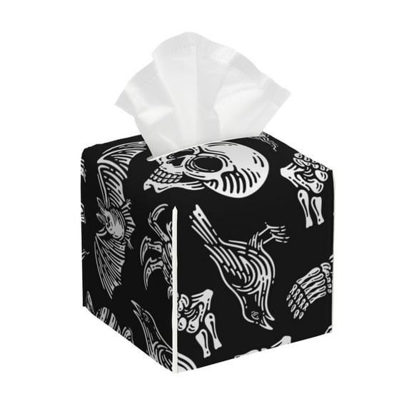 Balery Skull bird bat spider Porta Pañuelos de Cuero con Estampado – Funda Moderna Cuadrada para Caja de Pañuelos, Dispensador 5x5x5''