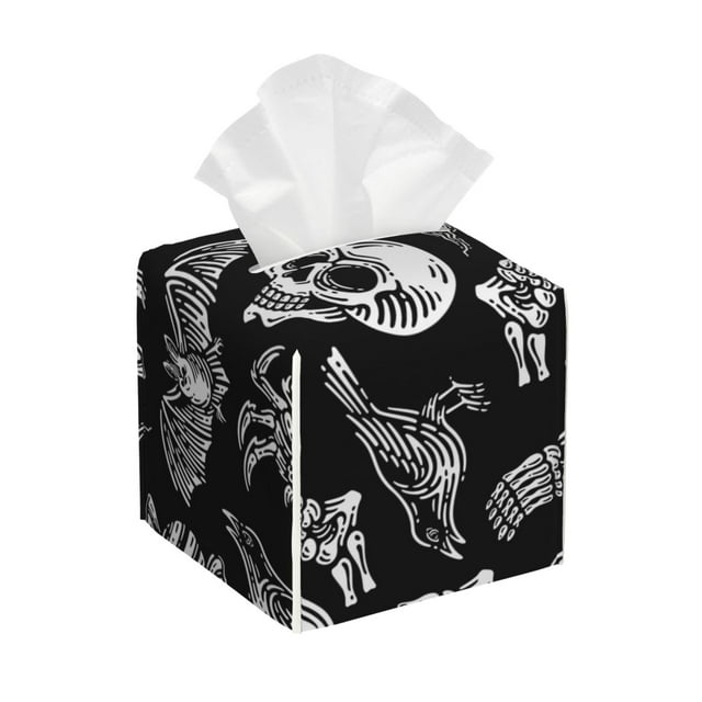 Balery Skull bird bat spider Porta Pañuelos de Cuero con Estampado – Funda Moderna Cuadrada para Caja de Pañuelos, Dispensador 5x5x5''