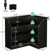 Finmind L-Shaped Reception Desk with Storage Shelves, Modern Front Counter Table for Office, Salon, Checkout Office, Black
