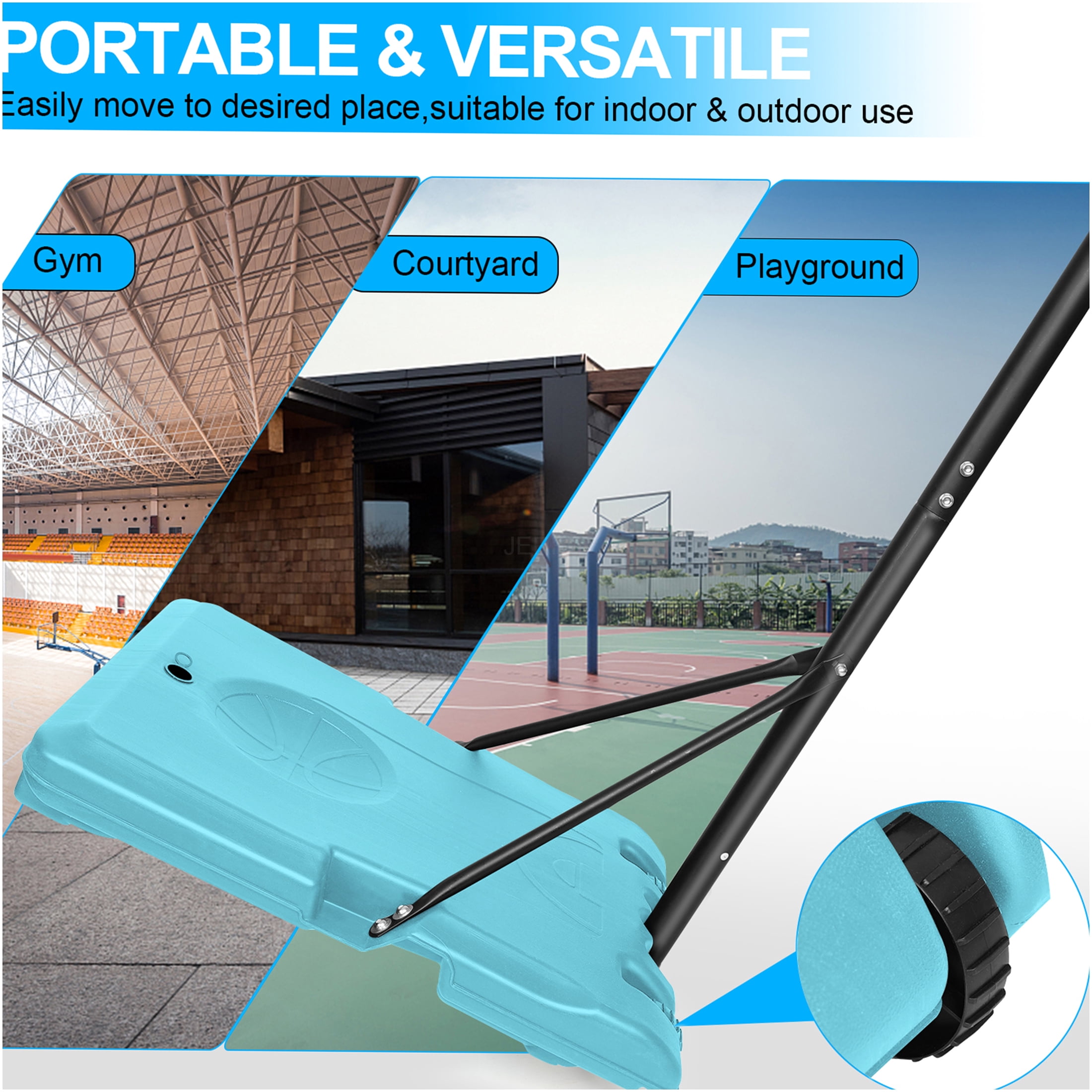 JERFIT 5.6ft-7ft Height Adjustable Portable Basketball Hoop with Wheels, 28" Backboard, Indoor Outdoor Use for Kids Youth Teenagers, Blue