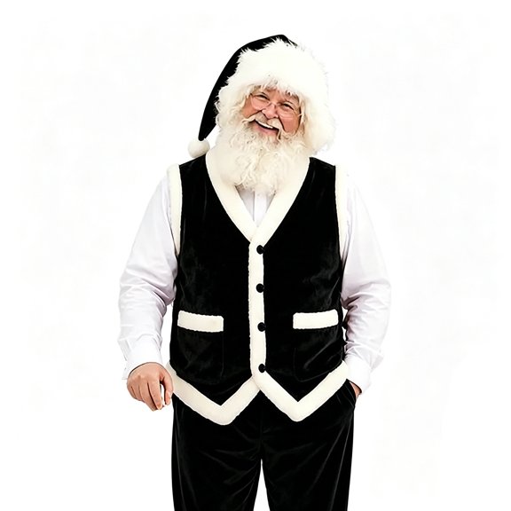 Mens Fluffy Xmas Santa Vest Flannel Sleeveless Warmy Vest Jackets Black XXL