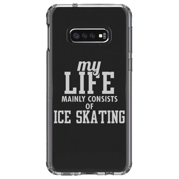 DistinctInk Clear Shockproof Hybrid Case for Samsung Galaxy S10e (5.8" Screen) - TPU Bumper Acrylic Back Tempered Glass Screen Protector - My Life Mainly Consists of Ice Skating