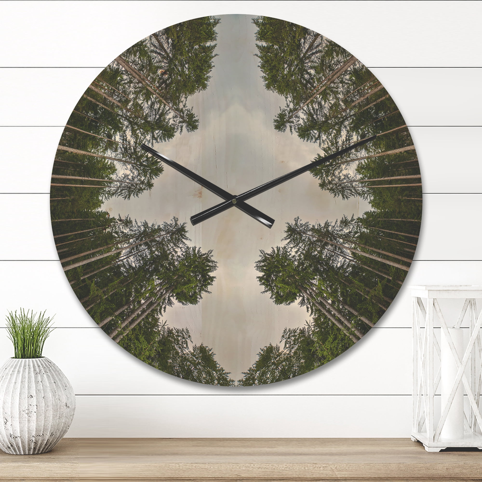 Designart 'Circle Composition of Coniferous Forest Trees ' Modern Wood Wall Clock