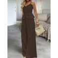 thumbnail image 5 of Women'S 2 Piece Summer Outfit Button Down Peplum Top and Wide Leg Pants Set Brown S, 5 of 8
