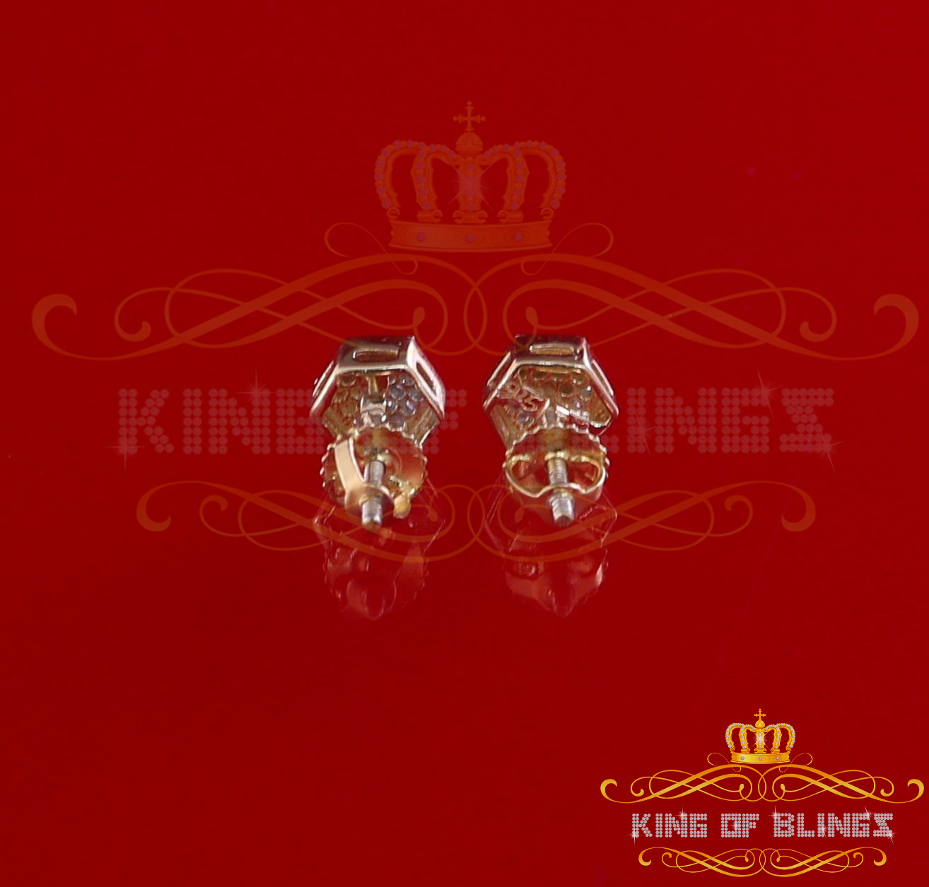 King of Bling's 0.15ct Diamond Stud Hexagon Earrings Yellow 925 Sterling Silver For Men/ Women